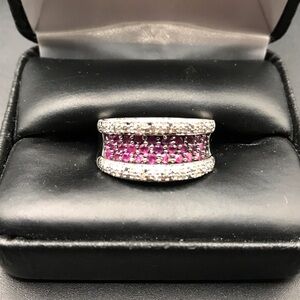 Elegant 925 Sterling Silver Pink Rubies and tiny diamonds Ladies Ring size 7.5